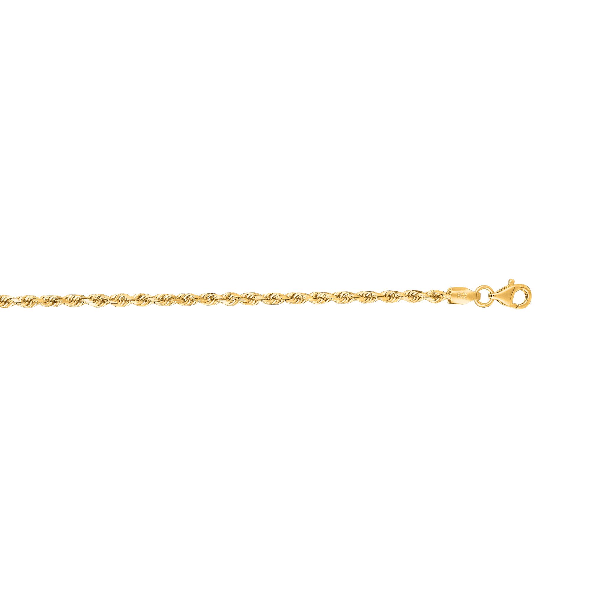 14K Gold 7" 2.5mm Diamond Cut Royal Rope Chain