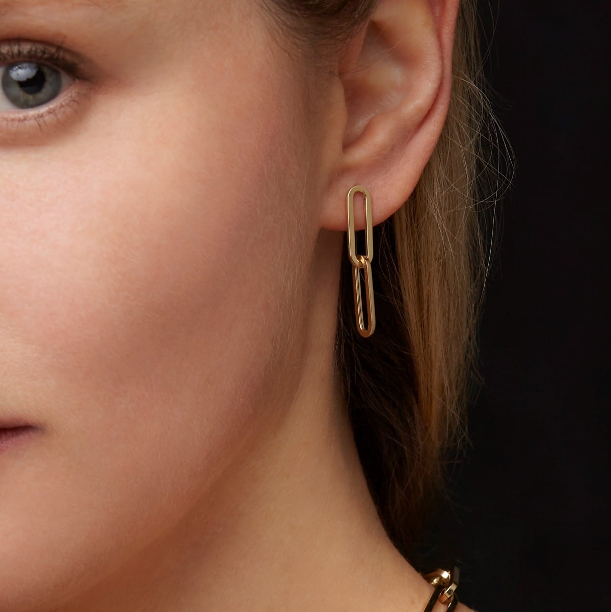 14K Gold Double Link Paperclip Drop Earrings