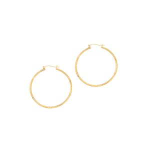14K Yellow Gold 2mm Diamond Cut & Polished Design Hoop Earring