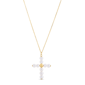 14K Gold Pearl Cross Pendant