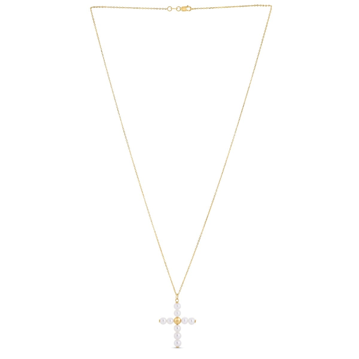 14K Gold Pearl Cross Pendant