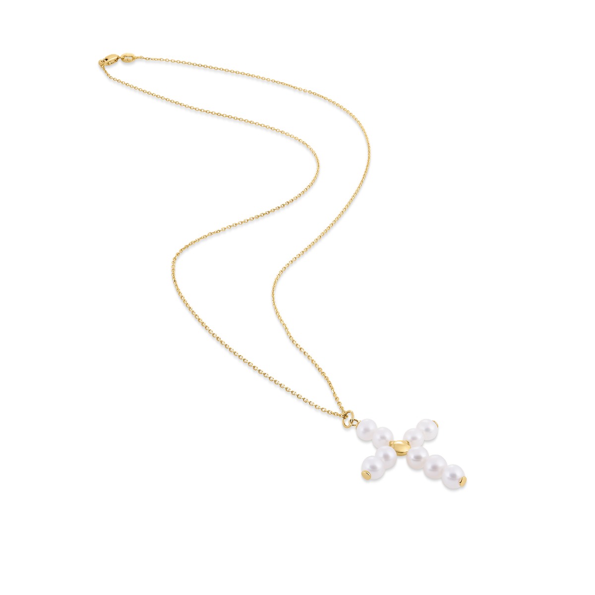 14K Gold Pearl Cross Pendant
