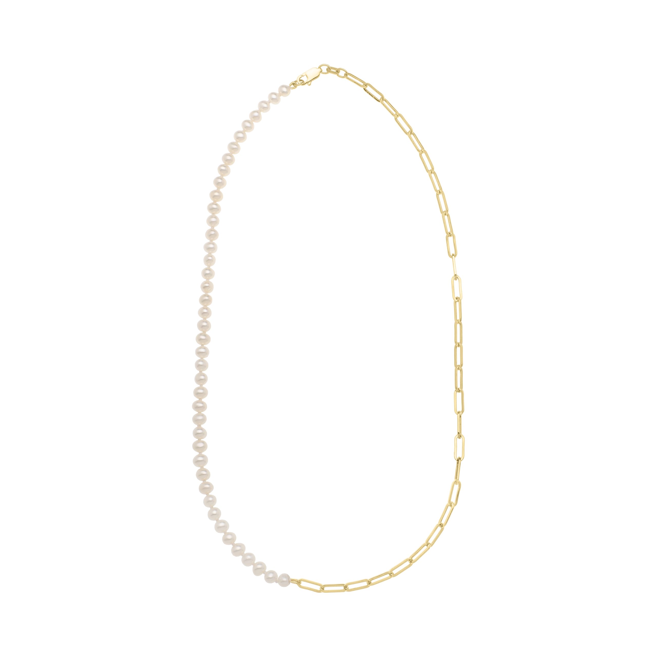 14K 5mm Pearl & Lite Paperclip Necklace