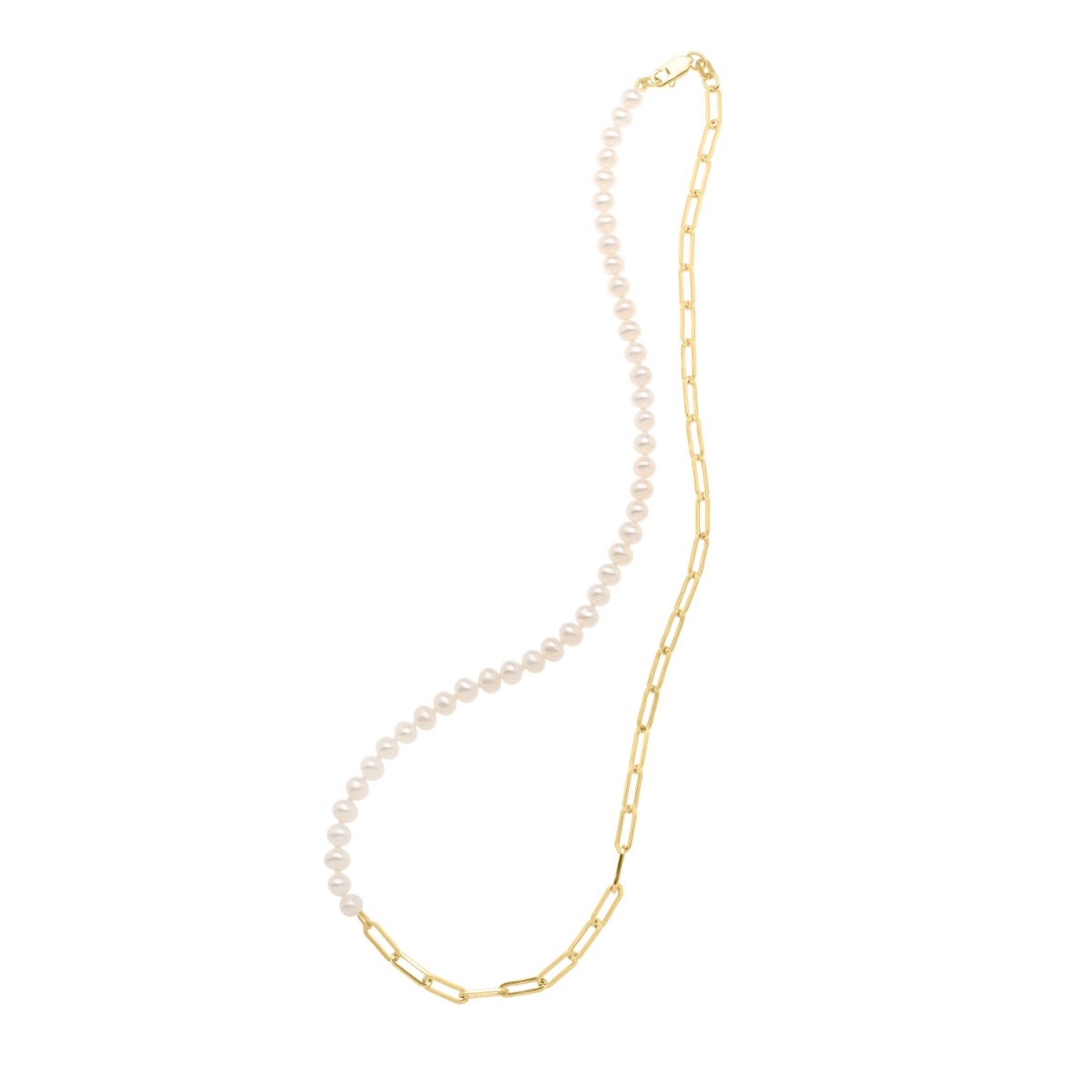 14K 5mm Pearl & Lite Paperclip Necklace