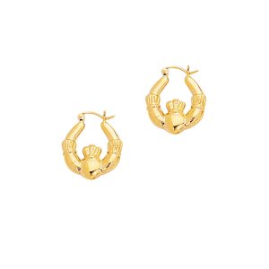 14K Gold Polished Claddagh Back to Back Hoop Earring