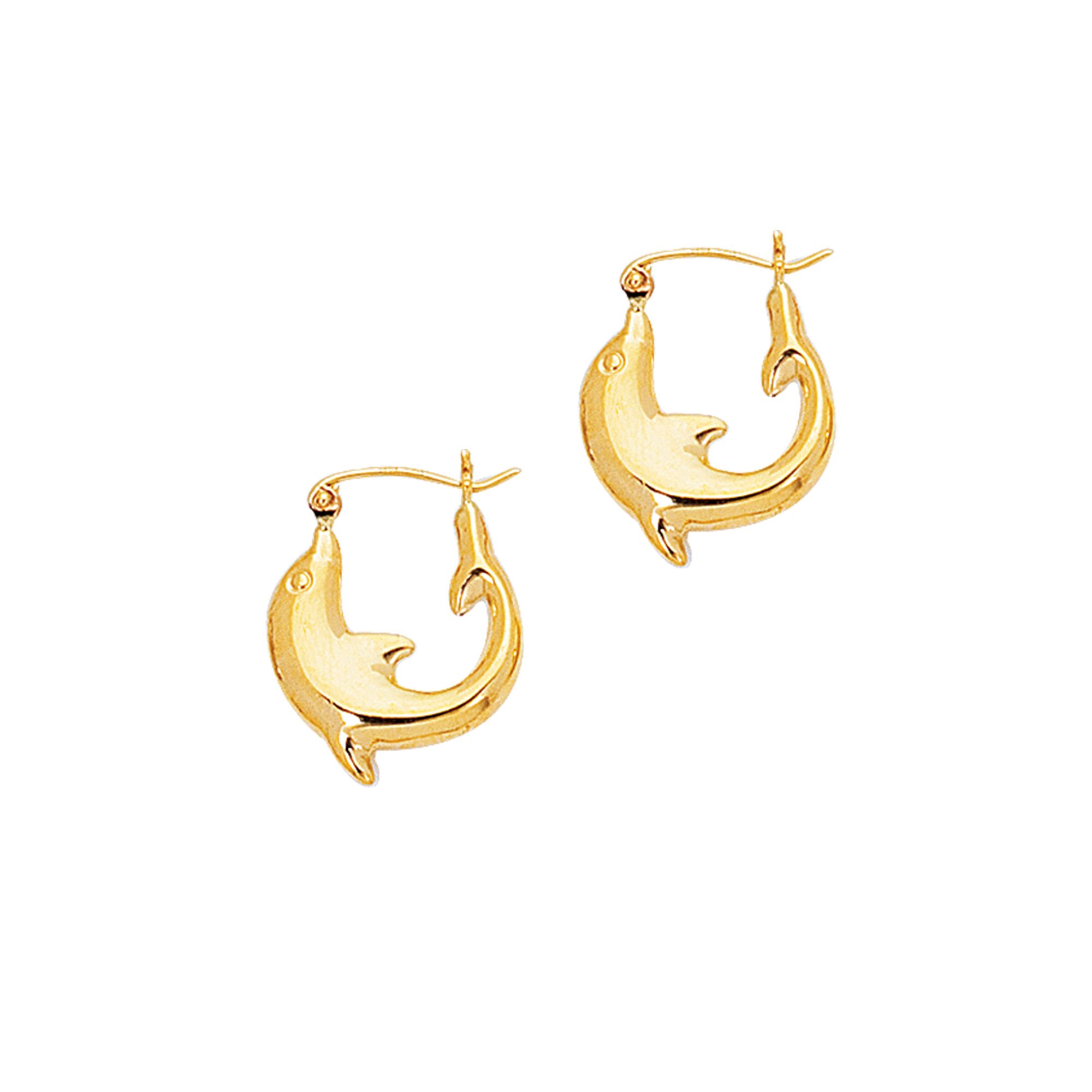 14K Gold Small Dolphin Back to Back Hoop Earring