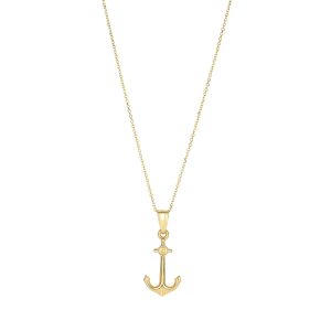 14K Gold Polished Anchor Necklace