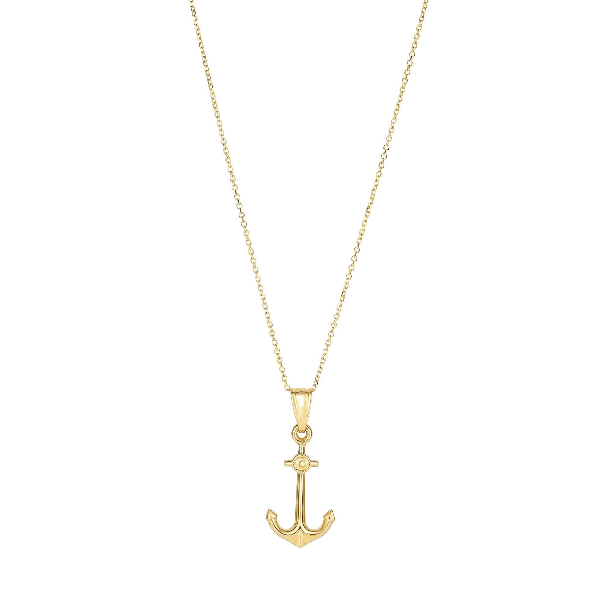 14K Gold Polished Anchor Necklace