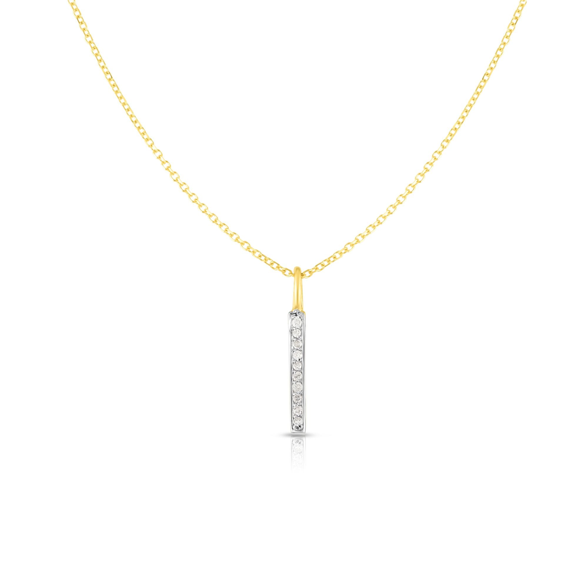 14K Gold .06ct Diamond Bar Necklace