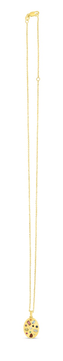 14K Gold Gemstone Inlay Oval Necklace