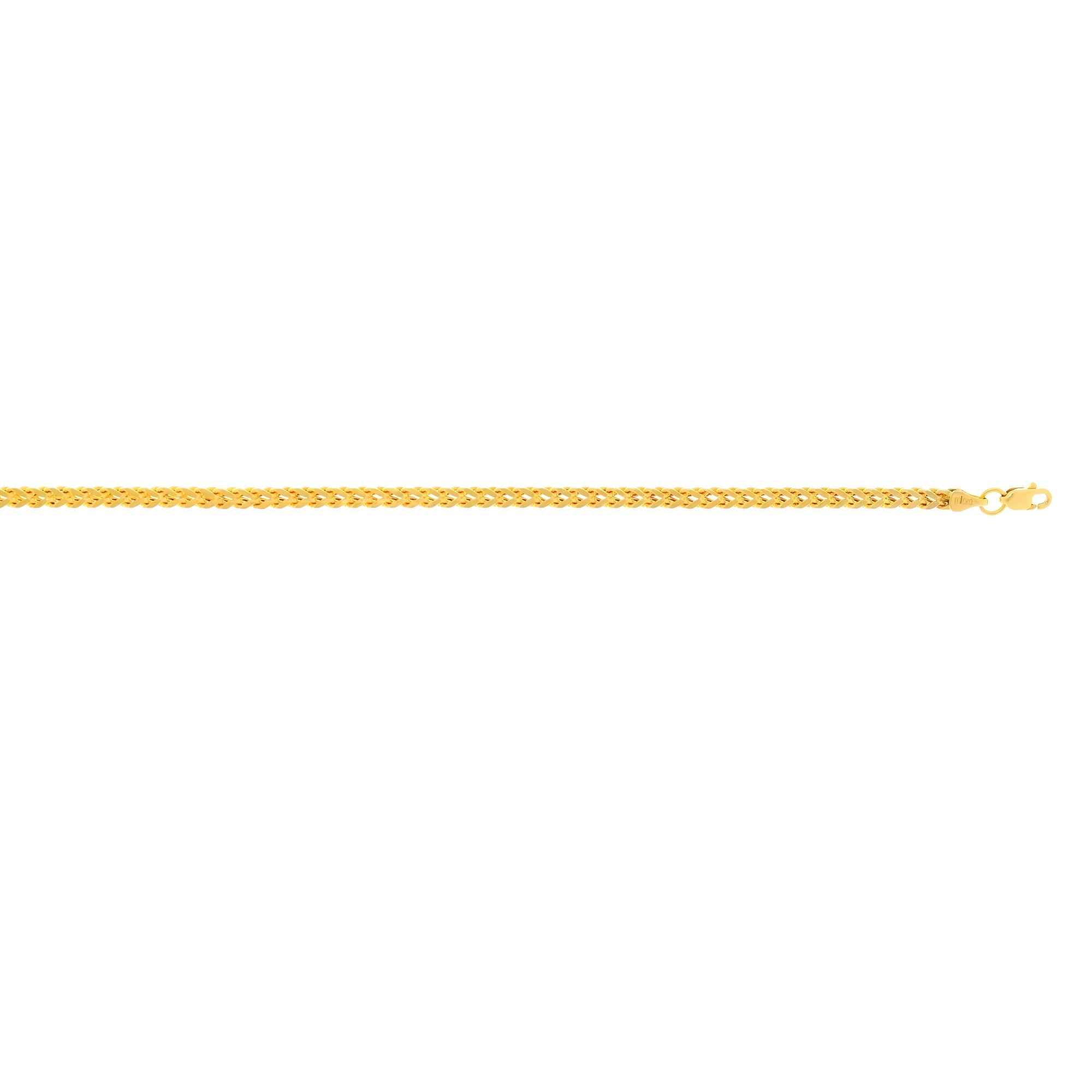 14K Gold 24" 3mm Semi-Solid Square Franco Chain