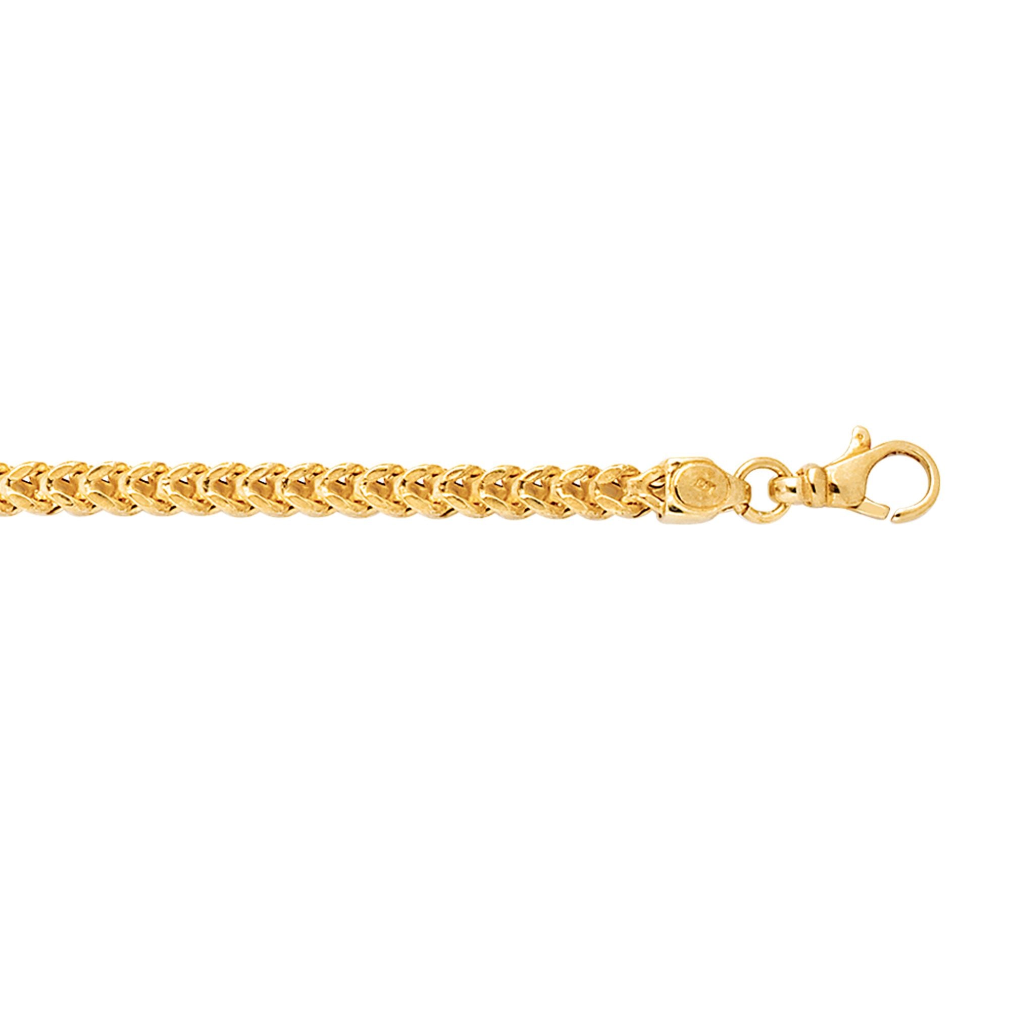 14K Gold 24" 4.4mm 24" Semi-Solid Square Franco Chain