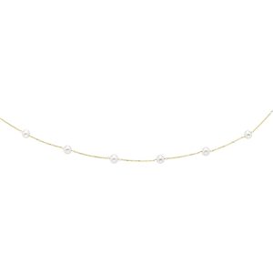 14K Gold Pearl Station Necklace