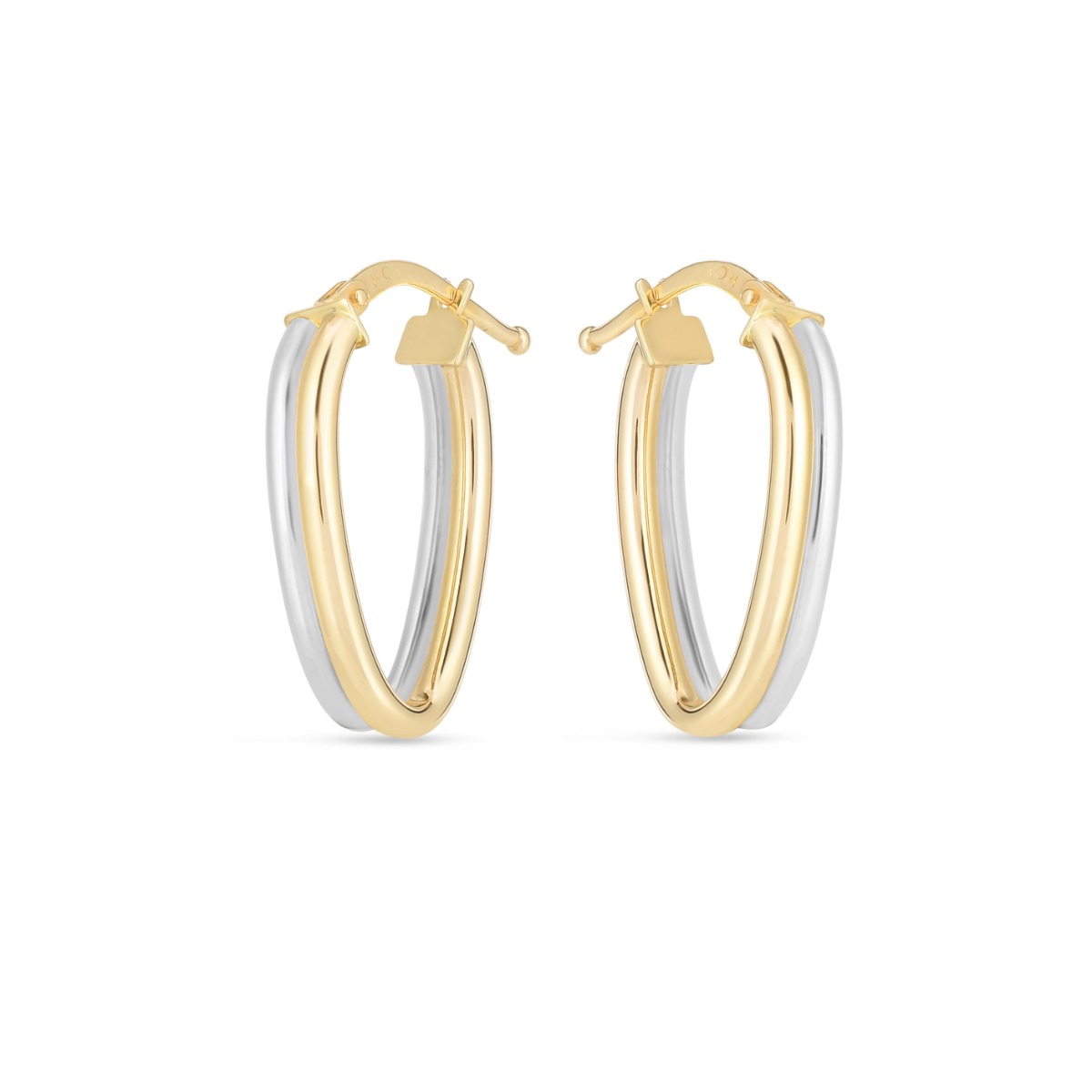 14K Two-tone Double Oval Hoops