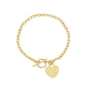 14K Gold Heart Charm & Toggle Oval Link Chain