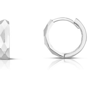 14K Gold Faceted Huggie Earrings