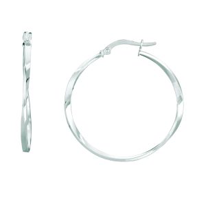 14K White Gold Twisted Hoop Earring