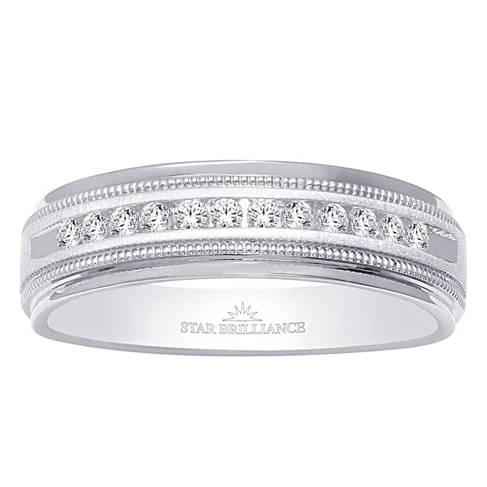 14K White Gold 1/4 Ct.Tw. Diamond Mens Machine Band