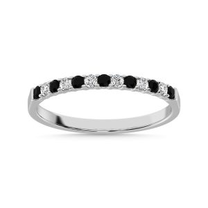 14K White Gold 1/5 Ct.tw Alternate White & Black Diamond Machine Band