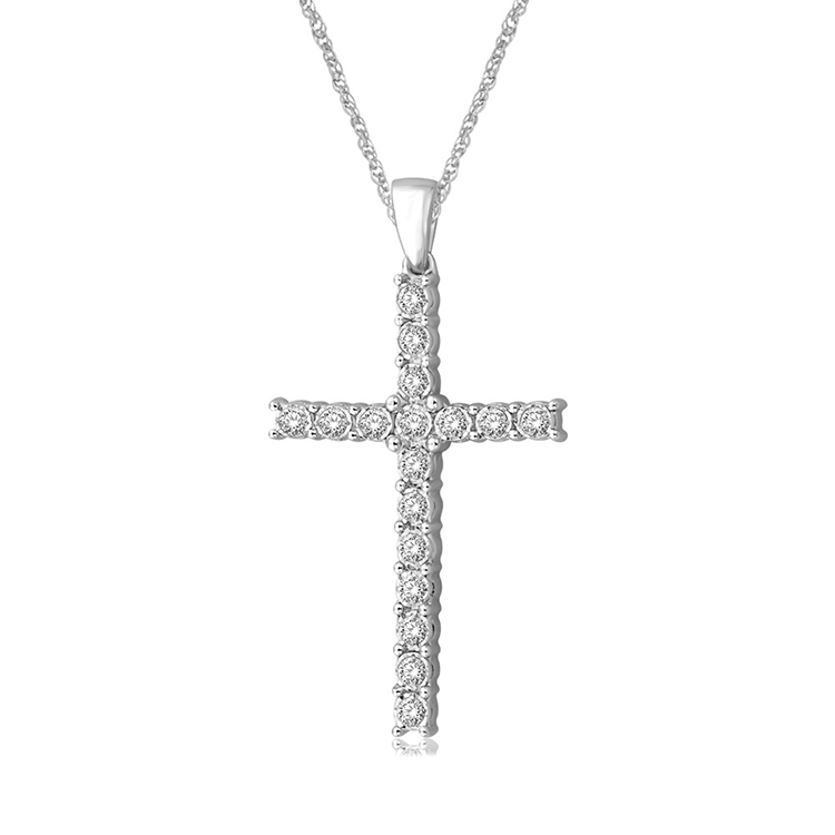10K White Gold 1/5 Ct.Tw. Diamond Cross Pendant