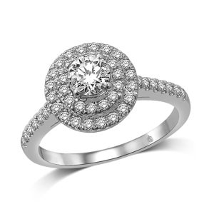 14K White Gold 1 Ct.Tw. Diamond Halo Engagement Ring