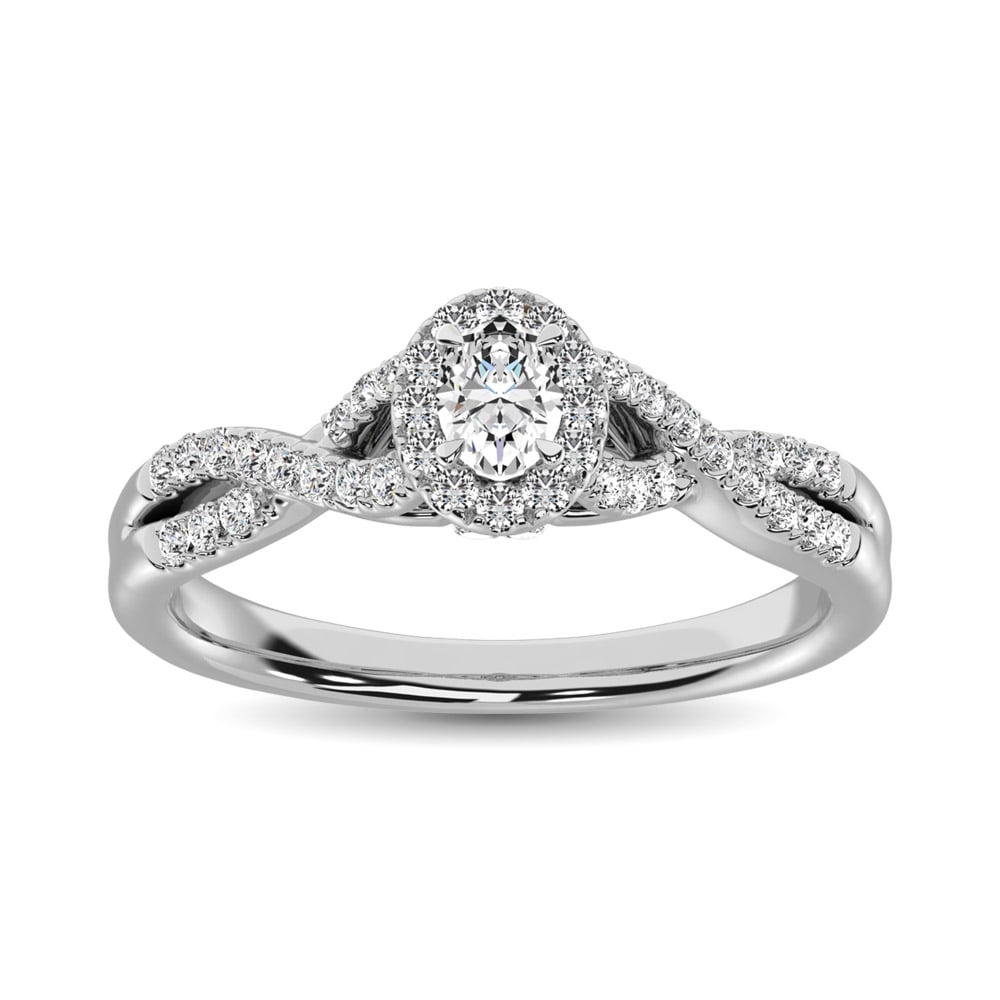 14K White Gold 1/2 Ct.Tw. Diamond Halo Engagement Ring