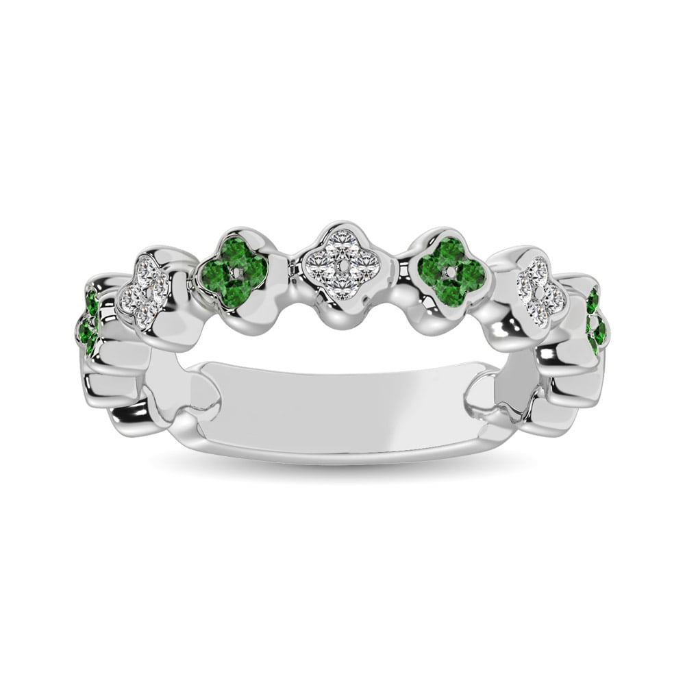 14K White Gold 1/3 Ct.tw Alternate Tsavorite & Diamond Stackable Ring