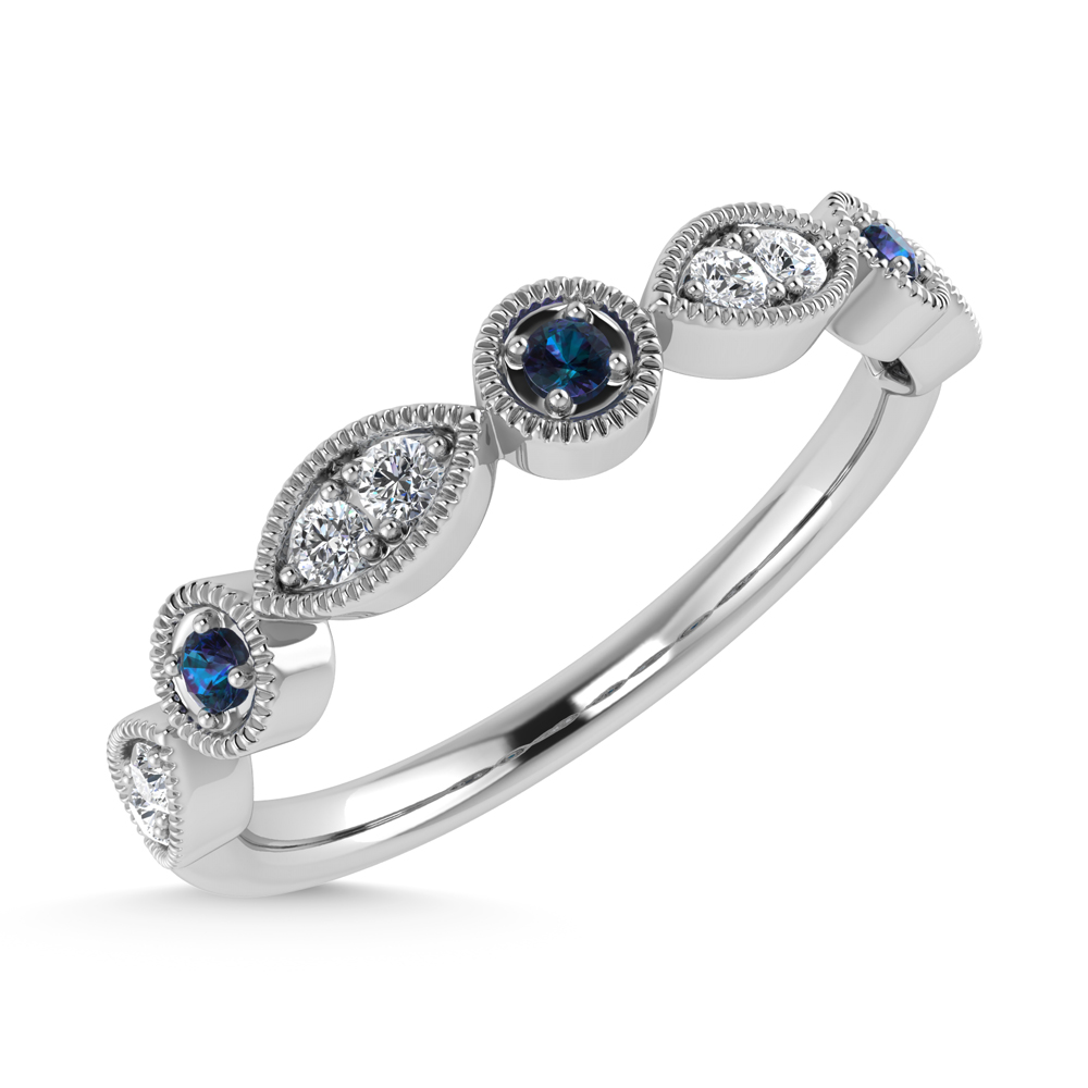 Diamond 1/4 Ct.Tw. And Alexandrite Band in 10K White Gold