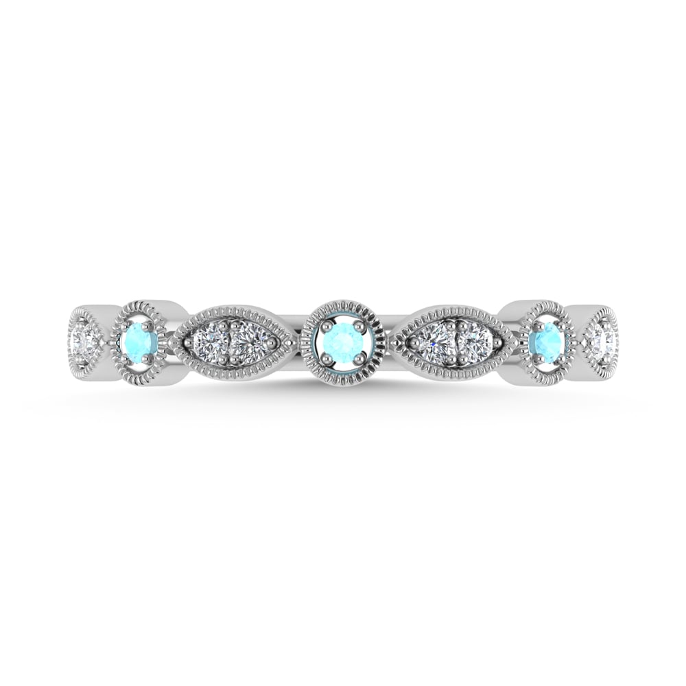 Diamond 1/8 Ct.Tw. And Aquamarine Ring in 10K White Gold
