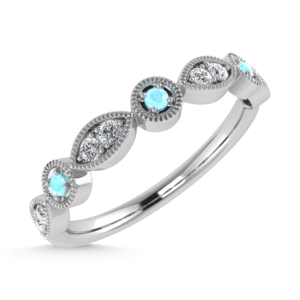 Diamond 1/8 Ct.Tw. And Aquamarine Ring in 10K White Gold