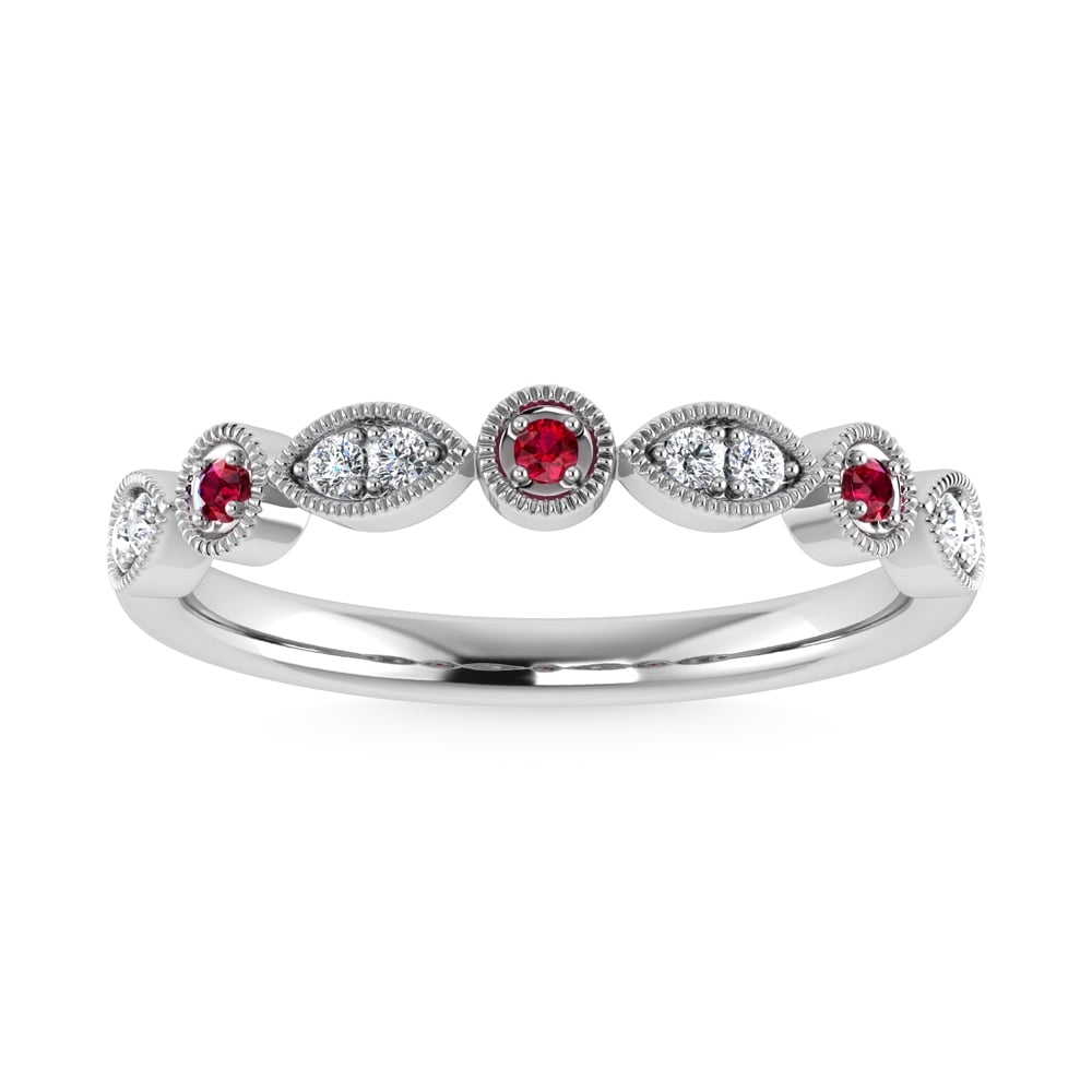 Diamond 1/8 Ct.Tw. And Ruby Ring in 10K White Gold