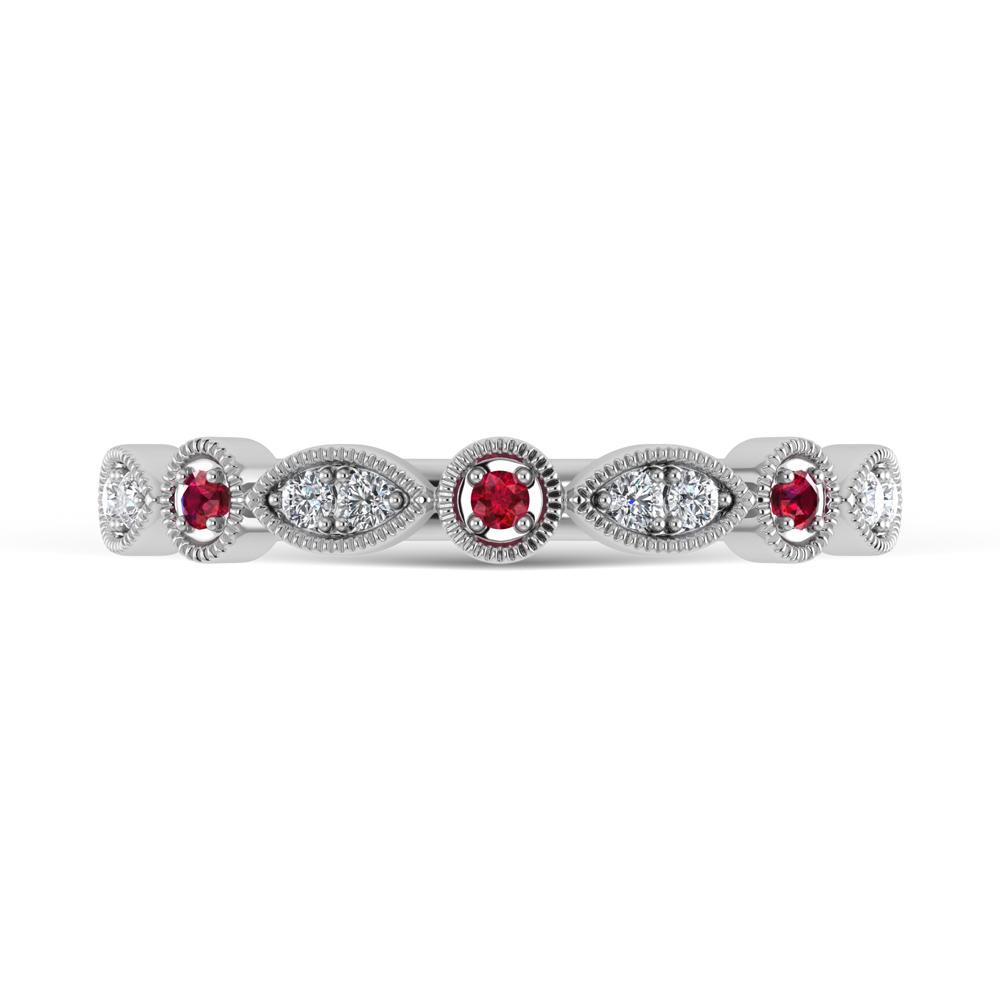 Diamond 1/8 Ct.Tw. And Ruby Ring in 10K White Gold