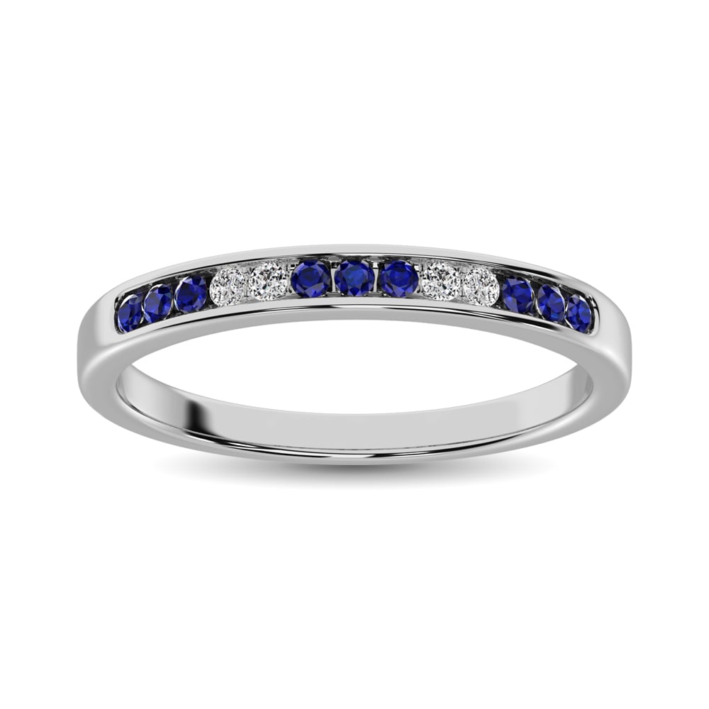 14K White Gold 1/5 Ct.tw Blue Sapphire & Diamond Machine Band