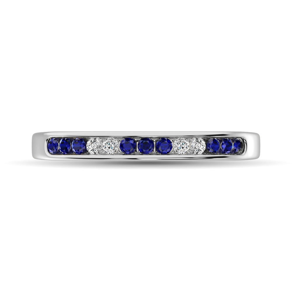 14K White Gold 1/5 Ct.tw Blue Sapphire & Diamond Machine Band