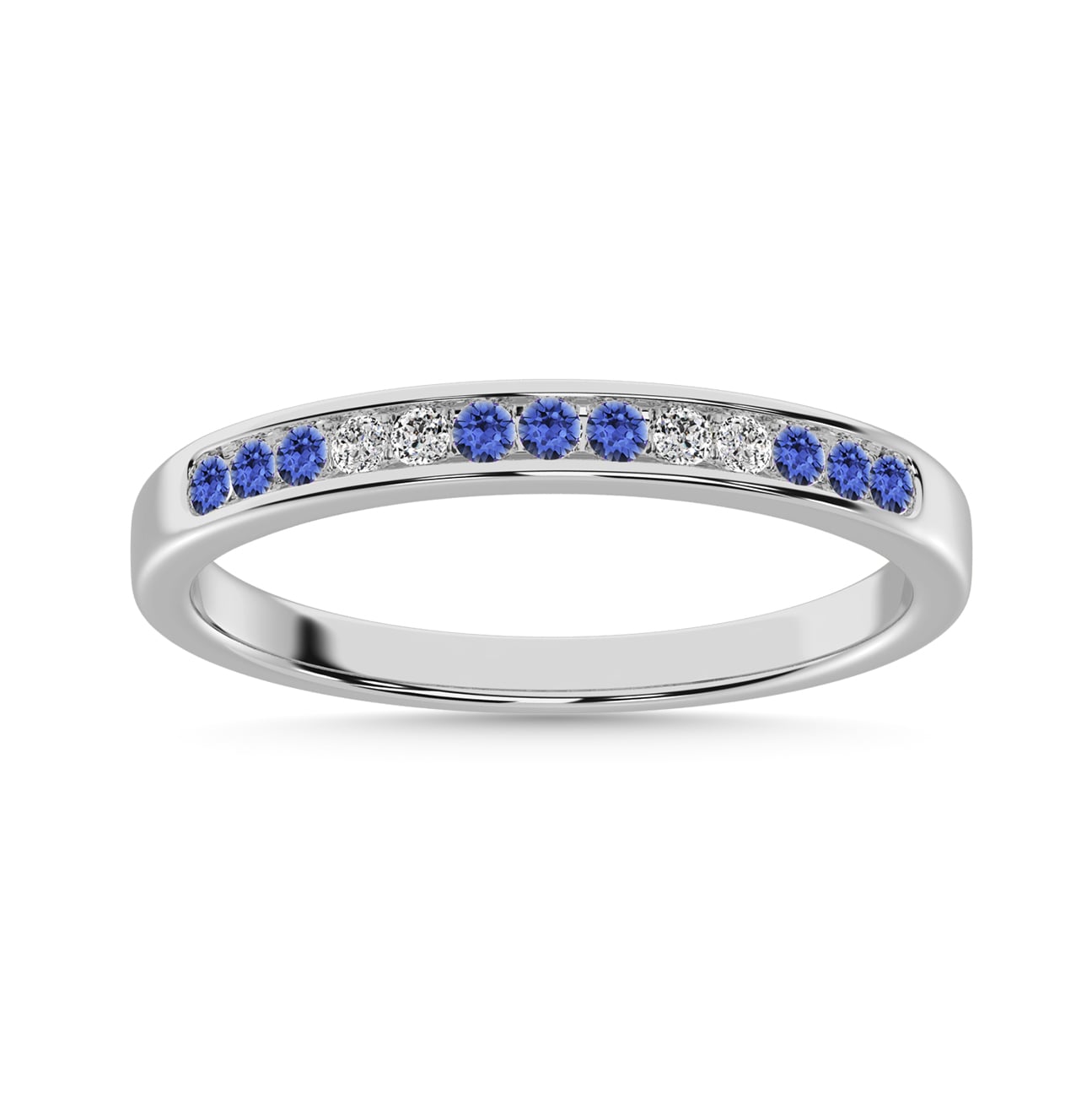 Tanzainte and Alternate Diamond 1/4 Ct.Tw. Ladies Machine Band in 14K White Gold