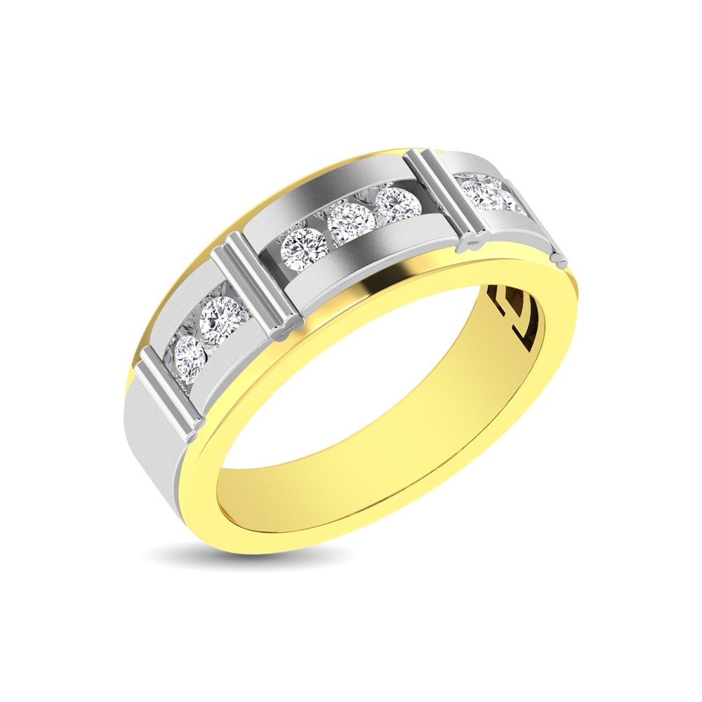 10K Two Tone 1/10 Ct.Tw. Diamond 7 stone Mens Band
