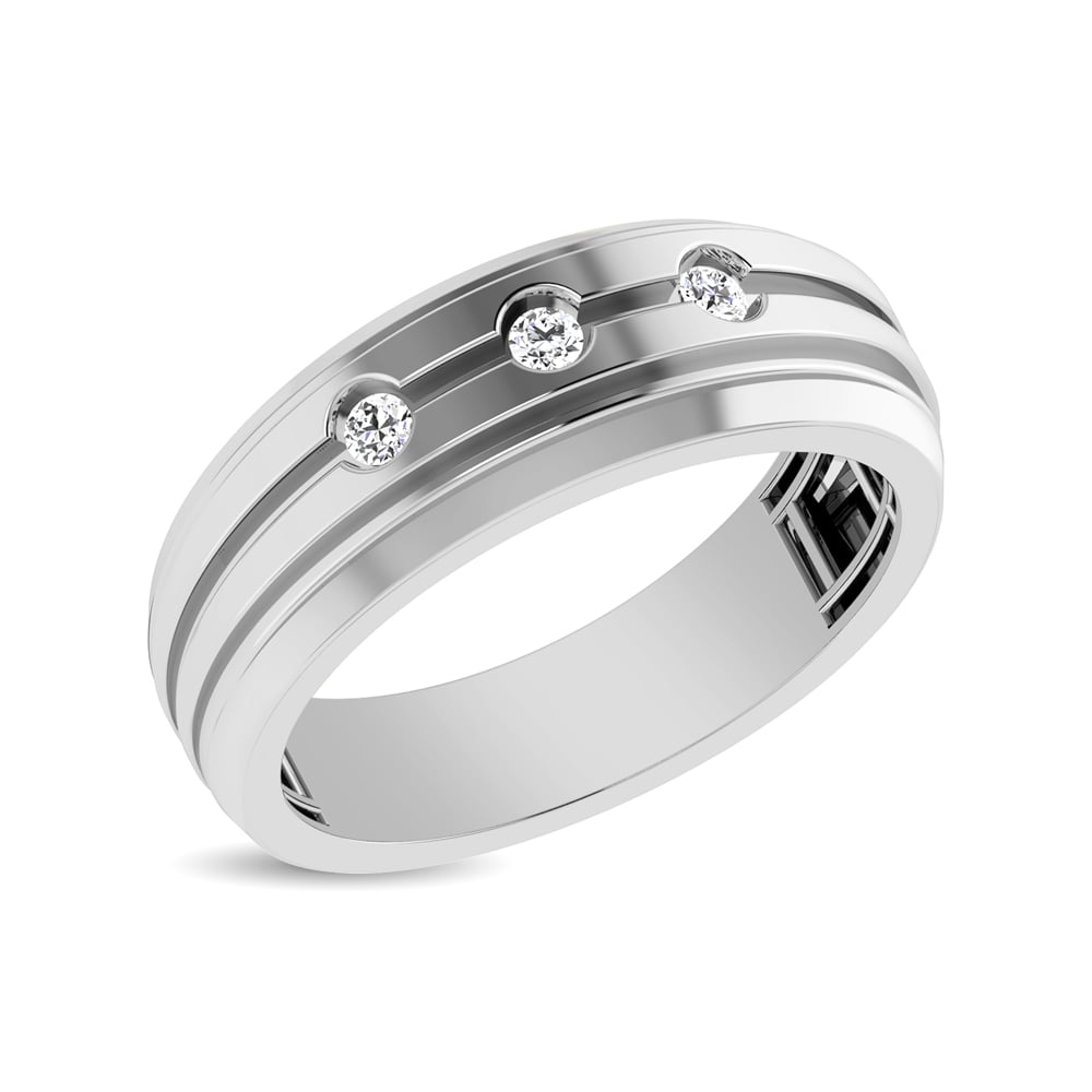 14K White Gold 1/10 Ct.tw Round Cut Diamond Mens Band