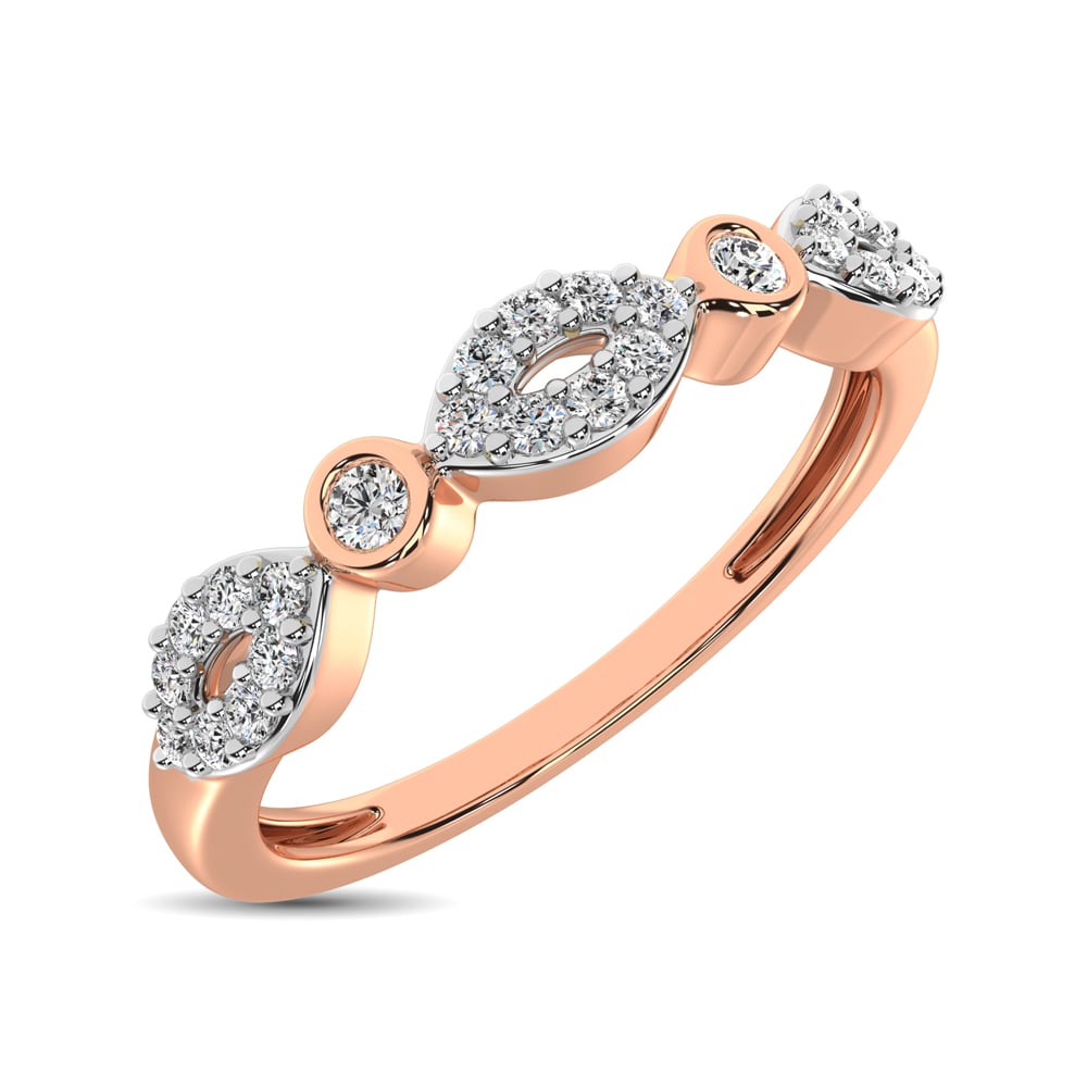 Round and Marquise Shape 1/6 Ct.tw Diamond Stackable Band in 10K Rose Gold