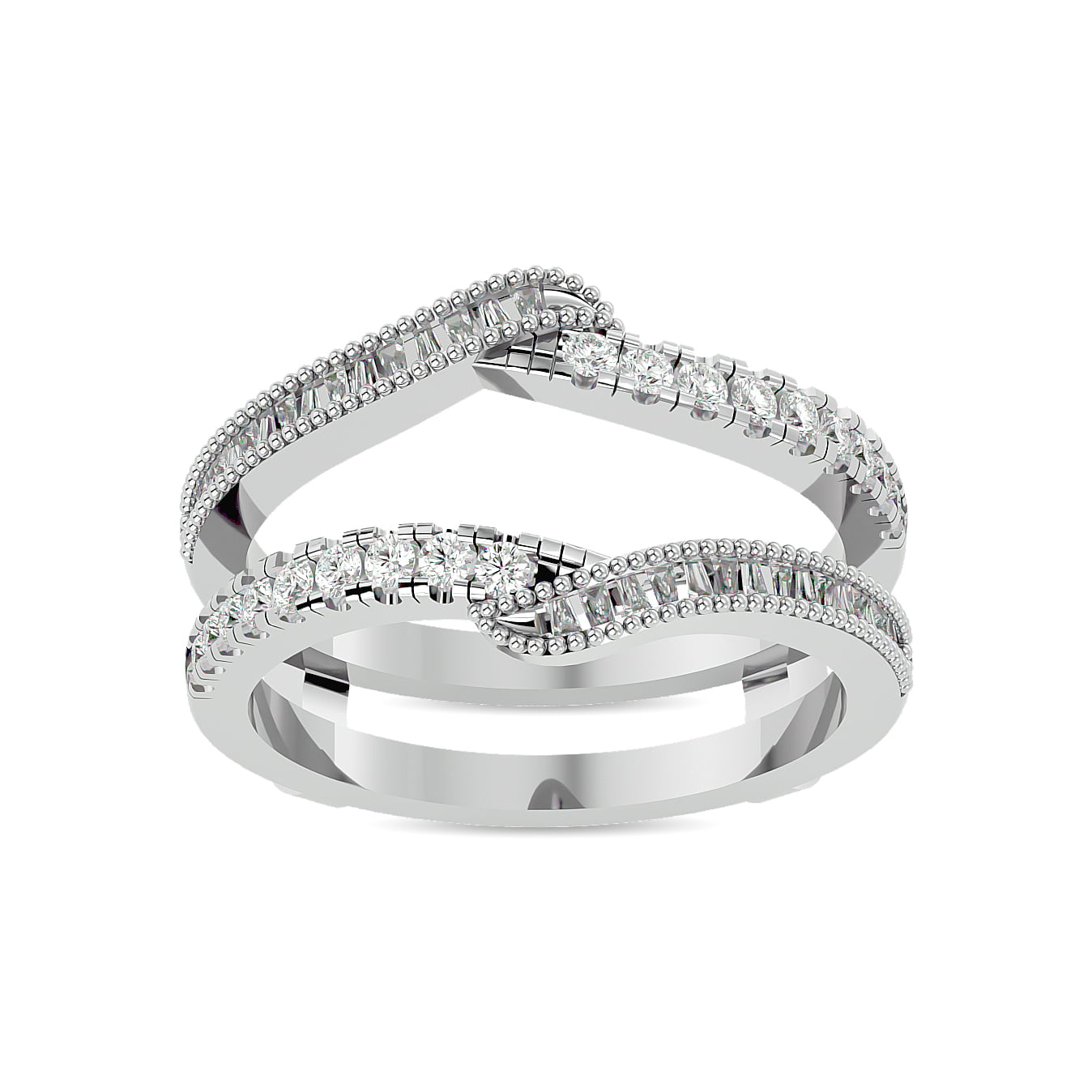 Diamond 1/2 Ct.tw Round and Tapper Guard Ring in 14K White Gold