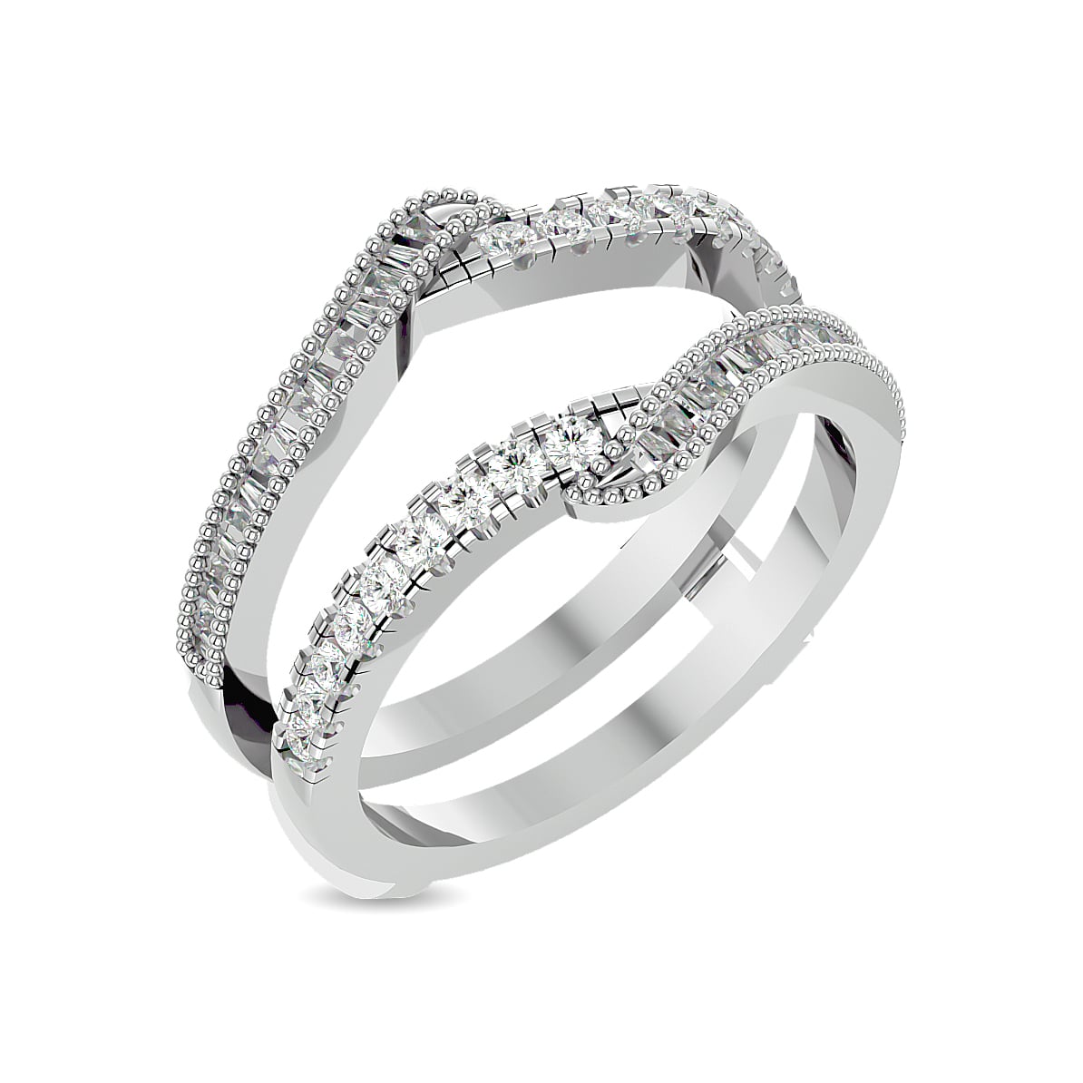 Diamond 1/2 Ct.tw Round and Tapper Guard Ring in 14K White Gold