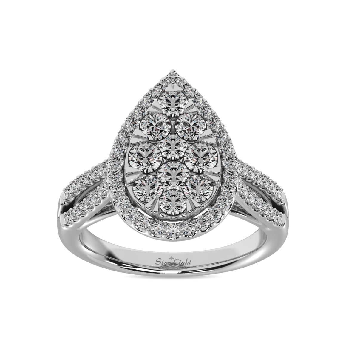 Diamond 1 1/2 Ct.tw Two Row Shank Halo Engagement Ring in 14K White Gold