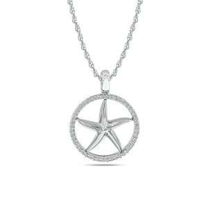 Diamond Sea Of life Star Fish Pendant 1/8 Ct.tw in Sterling Silver