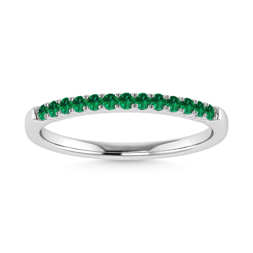 May Birthstone Emerald 1/8 Ct.Tw. Ladies Band in 10K White Gold
