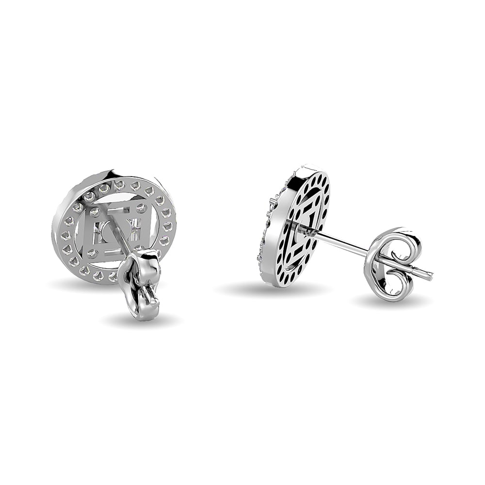 Diamond 3/8 Ct.Tw. Round and Baguette Fashion Earrings in 14K White Gold