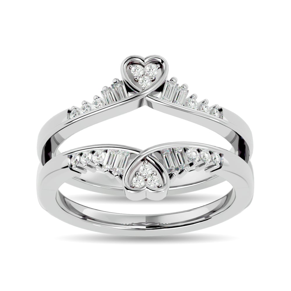 Diamond 1/4 Ct.tw Round and Tapper Guard Ring in 14K White Gold