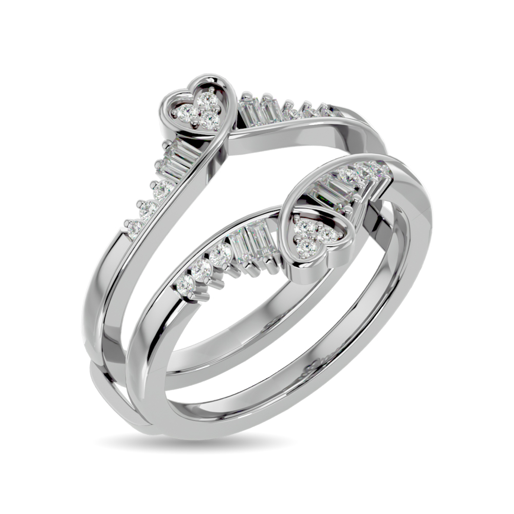 Diamond 1/4 Ct.tw Round and Tapper Guard Ring in 14K White Gold