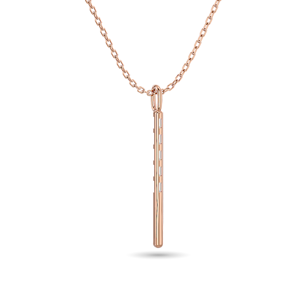 Diamond 1/10 Ct.Tw. Straight Baguette Bar Pendant in 10K Rose Gold