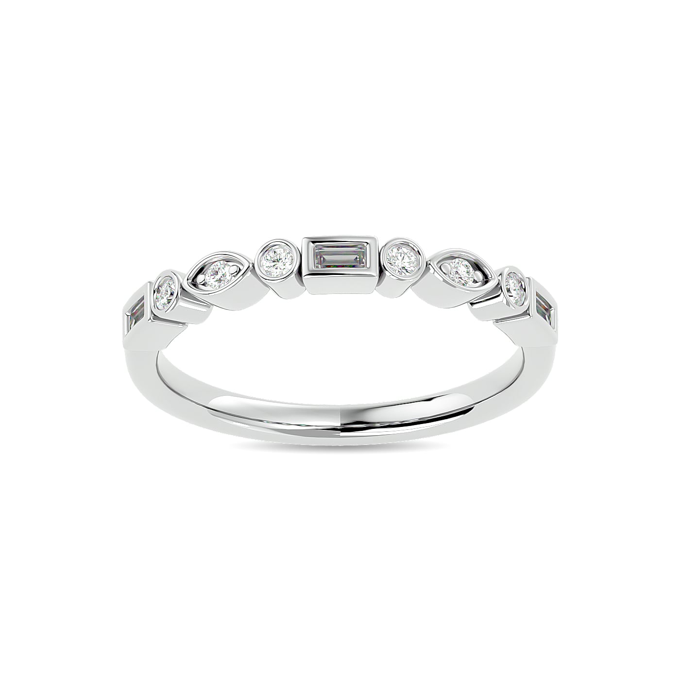 Diamond 1/5 Ct.tw Round and Straight Baguette Stackable Ring in 14K White Gold