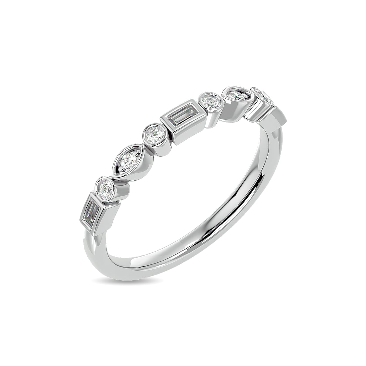 Diamond 1/5 Ct.tw Round and Straight Baguette Stackable Ring in 14K White Gold