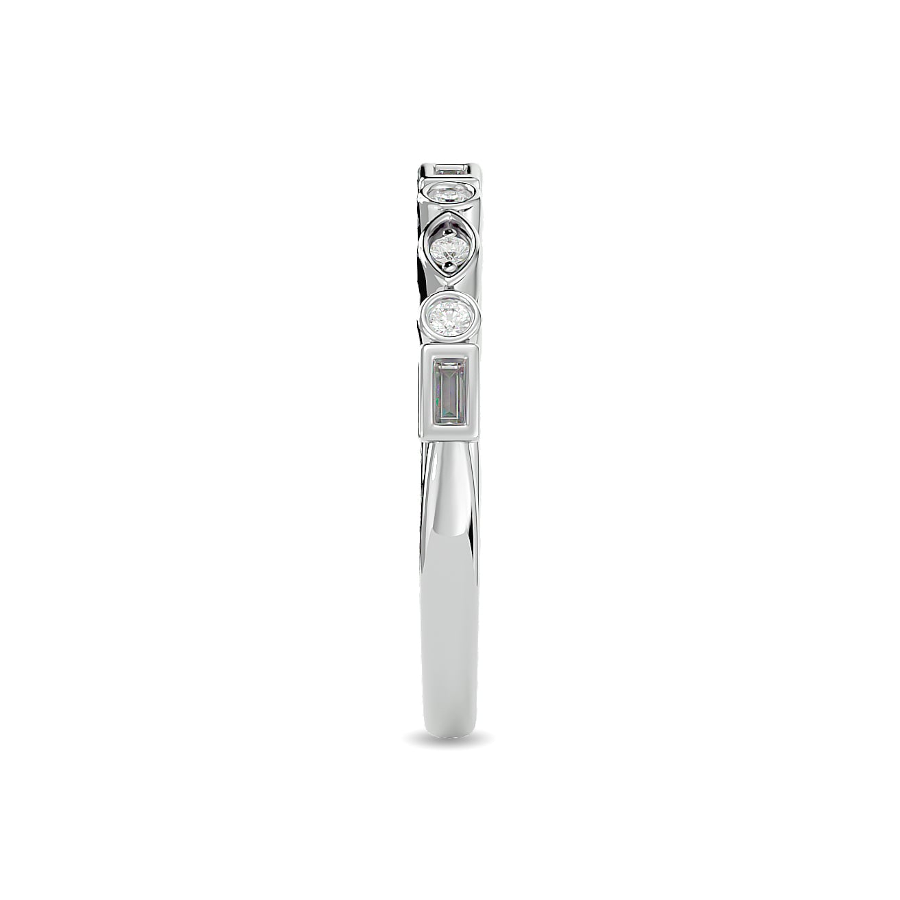 Diamond 1/5 Ct.tw Round and Straight Baguette Stackable Ring in 14K White Gold